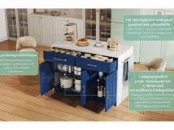 Merax Isla Cocina|Isla de cocina central con 3 puertas + 2 cajones - 120 x 60 x 91 cm - con enchufes + USB - MDF -