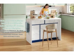 Merax Isla Cocina|Isla de cocina central con 3 puertas + 2 cajones - 120 x 60 x 91 cm - con enchufes + USB - MDF -