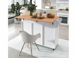 ModernLuxe Isla Cocina|Isla de cocina central con 2 cajones - Tablero extensible - patas con ruedas o de madera maciza -