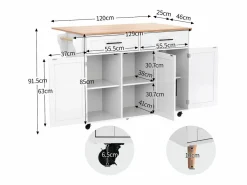 ModernLuxe Isla Cocina|Isla de cocina central con 2 cajones - Tablero extensible - patas con ruedas o de madera maciza -
