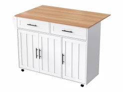ModernLuxe Isla Cocina|Isla de cocina central con 2 cajones - Tablero extensible - patas con ruedas o de madera maciza -