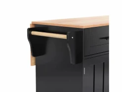 ModernLuxe Isla de cocina central con 2 cajones - Tablero extensible - patas con ruedas o de madera maciza - Negro Online