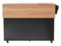 ModernLuxe Isla de cocina central con 2 cajones - Tablero extensible - patas con ruedas o de madera maciza - Negro Online