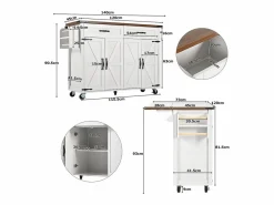 Merax Isla de cocina central móvil con 4 puertas y 2 cajones - tapa extensible - 140 x 45/73 x 93 cm - Madera MDF + metal - + natural Blanco Outlet