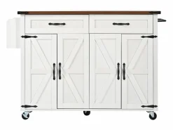 Merax Isla de cocina central móvil con 4 puertas y 2 cajones - tapa extensible - 140 x 45/73 x 93 cm - Madera MDF + metal - + natural Blanco Outlet