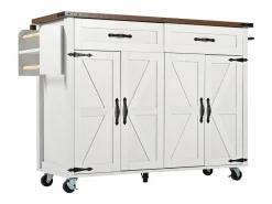 Merax Isla de cocina central móvil con 4 puertas y 2 cajones - tapa extensible - 140 x 45/73 x 93 cm - Madera MDF + metal - + natural Blanco Outlet