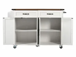 Merax Isla de cocina central móvil con 4 puertas y 2 cajones - tapa extensible - 140 x 45/73 x 93 cm - Madera MDF + metal - + natural Blanco Outlet