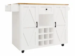 ModernLuxe Isla Cocina|Isla de cocina central móvil - Tablero extensible - 1 cajón y 3 puertas con estantes - con toallero - MDF - blanco y natural