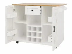 ModernLuxe Isla Cocina|Isla de cocina central móvil - Tablero extensible - 1 cajón y 3 puertas con estantes - con toallero - MDF - blanco y natural