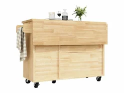 Isla de cocina central móvil - Tablero extensible - 120x45x92 cm - 2 puertas - con toallero - MDF - decoración de celosía - Natural^ModernLuxe Clearance