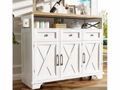 ModernLuxe Isla de cocina central móvil - Tablero extensible - 3 cajones y 3 puertas - estantes abiertos - con toallero - MDF - Blanco Clearance