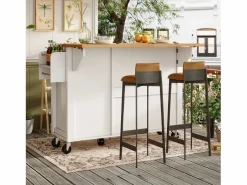 Isla de cocina central móvil - Tablero extensible - 121x70x90 cm - 1 cajón y 3 puertas - con toallero - MDF -^ModernLuxe Discount