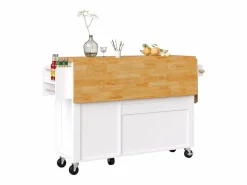 Isla de cocina central móvil - Tablero extensible - 121x70x90 cm - 1 cajón y 3 puertas - con toallero - MDF -^ModernLuxe Discount