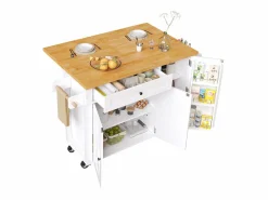 Isla de cocina central móvil - Tablero extensible - 121x70x90 cm - 1 cajón y 3 puertas - con toallero - MDF -^ModernLuxe Discount