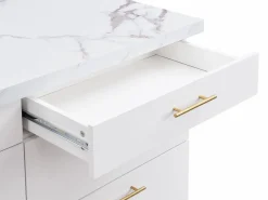 Vente-unique Isla de cocina con 6 cajones de MDF y metal - Efecto mármol - ALEGRITA Blanco Discount