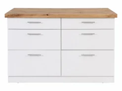 Vente-unique Isla de cocina con 6 cajones de MDF y metal - Blanco y Natural claro - ALEGRITA Color natural claro / Blanco