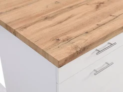 Vente-unique Isla de cocina con 6 cajones de MDF y metal - Blanco y Natural claro - ALEGRITA Color natural claro / Blanco