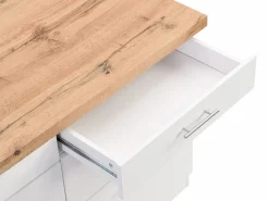 Vente-unique Isla de cocina con 6 cajones de MDF y metal - Blanco y Natural claro - ALEGRITA Color natural claro / Blanco