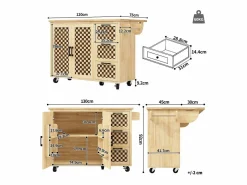 Hauss Spole Mueble Camarera|Isla de cocina con 2 puertas y 3 cajones, encimera extensible, diseño de tablero de ajedrez, color natural
