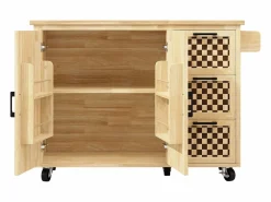 Hauss Spole Mueble Camarera|Isla de cocina con 2 puertas y 3 cajones, encimera extensible, diseño de tablero de ajedrez, color natural