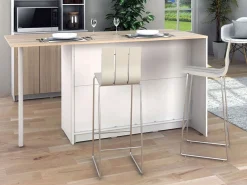 Vente-unique Isla de cocina con 2 puertas, 1 cajón y 2 huecos - Blanco y natural - TUNORI Color natural claro / Blanco New