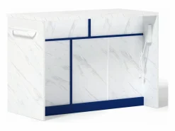 Hauss Spole Isla de cocina con 3 puertas, 2 cajones y puerto USB - Efecto mármol blanco - Azul Online