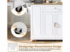 Merax Isla Cocina|Isla de cocina con comedor extensible + cajones + 2 puertas - 131,8 x 40/70 x 93,9 cm - MDF - blanca