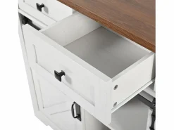 Isla de cocina con encimera abatible - Carrito de cocina con 2 puertas correderas y 3 cajones - toallero y portavasos - Blanco