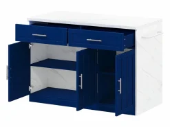 OKWISH Isla de cocina con puerto USB, 3 puertas y 2 cajones - MDF - Blanca y - para salón y cocina Azul Clearance
