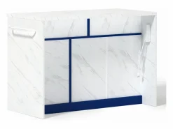 OKWISH Isla de cocina con puerto USB, 3 puertas y 2 cajones - MDF - Blanca y - para salón y cocina Azul Clearance