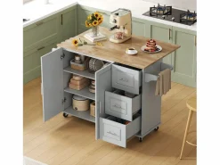 Hauss Spole Isla Cocina|Isla de cocina con ruedas 137x43/76 cm con 3 cajones y 2 puertas - y madera