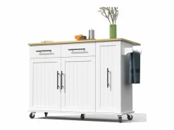 Merax Isla Cocina|Isla de cocina con ruedas - 120 x 40 x 90 cm - con almacenaje deslizante + 2 cajones + 2 puertas -