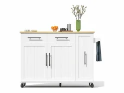 Merax Isla Cocina|Isla de cocina con ruedas - 120 x 40 x 90 cm - con almacenaje deslizante + 2 cajones + 2 puertas -