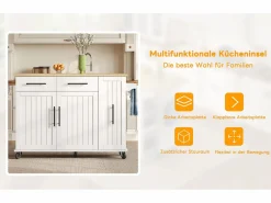 Merax Isla Cocina|Isla de cocina con ruedas - 120 x 40 x 90 cm - con almacenaje deslizante + 2 cajones + 2 puertas -