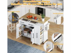 Merax Isla Cocina|Isla de cocina con ruedas - 120 x 40 x 90 cm - con almacenaje deslizante + 2 cajones + 2 puertas -