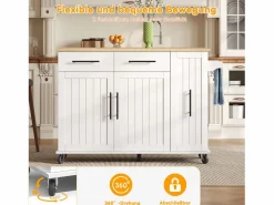 Merax Isla Cocina|Isla de cocina con ruedas - 120 x 40 x 90 cm - con almacenaje deslizante + 2 cajones + 2 puertas -