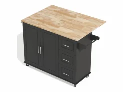 Hauss Spole Isla de cocina con ruedas 137x43/76 cm con 3 cajones y 2 puertas - y madera Negro