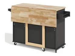Hauss Spole Isla de cocina con ruedas 137x43/76 cm con 3 cajones y 2 puertas - y madera Negro