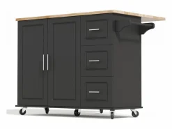 Hauss Spole Isla de cocina con ruedas 137x43/76 cm con 3 cajones y 2 puertas - y madera Negro