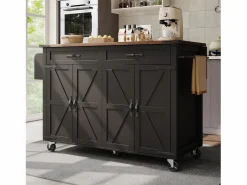Merax Isla Cocina|Isla de cocina con ruedas - 140 x 45 x 90 cm - con encimera extensible + 4 puertas + 2 cajones - Metal + MDF -