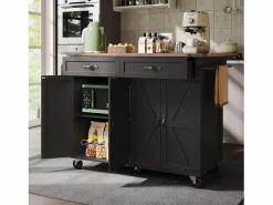 Merax Isla Cocina|Isla de cocina con ruedas - 140 x 45 x 90 cm - con encimera extensible + 4 puertas + 2 cajones - Metal + MDF -