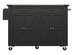 Merax Isla Cocina|Isla de cocina con ruedas - 140 x 45 x 90 cm - con encimera extensible + 4 puertas + 2 cajones - Metal + MDF -