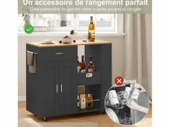 Isla de cocina con ruedas, carrito de cocina móvil con encimera y almacenaje, mueble de almacenaje, 102 × 46 × 92 cm, Negro Online