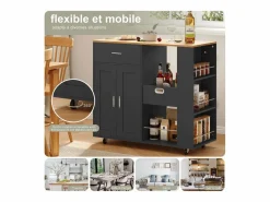 Isla de cocina con ruedas, carrito de cocina móvil con encimera y almacenaje, mueble de almacenaje, 102 × 46 × 92 cm, Negro Online