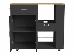 Isla de cocina con ruedas, carrito de cocina móvil con encimera y almacenaje, mueble de almacenaje, 102 × 46 × 92 cm, Negro Online