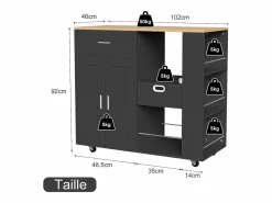 Isla de cocina con ruedas, carrito de cocina móvil con encimera y almacenaje, mueble de almacenaje, 102 × 46 × 92 cm, Negro Online