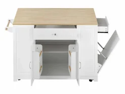 Hauss Spole Isla Cocina|Isla de cocina con ruedas con USB, 2 cajones y 2 puertas - Compartimento para papelera - y natural