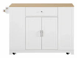 Hauss Spole Isla Cocina|Isla de cocina con ruedas con USB, 2 cajones y 2 puertas - Compartimento para papelera - y natural