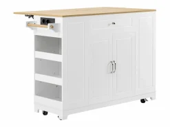 Hauss Spole Isla Cocina|Isla de cocina con ruedas con USB, 2 cajones y 2 puertas - Compartimento para papelera - y natural