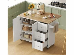 Isla de cocina con ruedas 137x43/76 cm con 3 cajones y 2 puertas - y madera^Hauss Spole